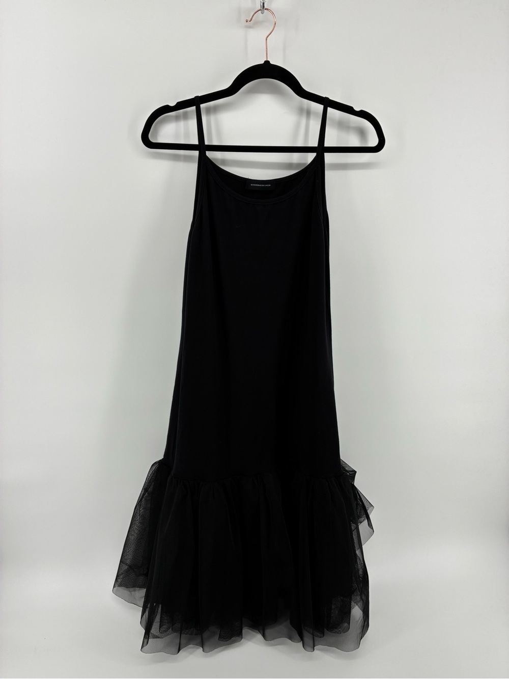 Les Bourdelles des Garçons Black Slip Dress with Tulle Hem Made in Italy